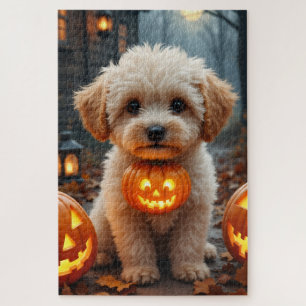 Maltipoo-Gemütliches-Halloween-Porträt-Kunst Puzzle