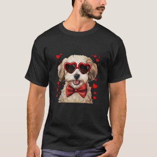 Maltipoo Hund Herz Sonnenbrille Bow Krawatte Valen T-Shirt