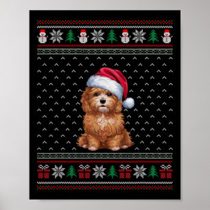 Maltipoo Hund tragen Weihnachtsmannmütze Ugly Xmas Poster