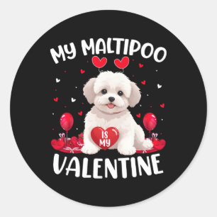 Maltipoo ist mein Valentinstag-Herzen Maltipoo Hun Runder Aufkleber