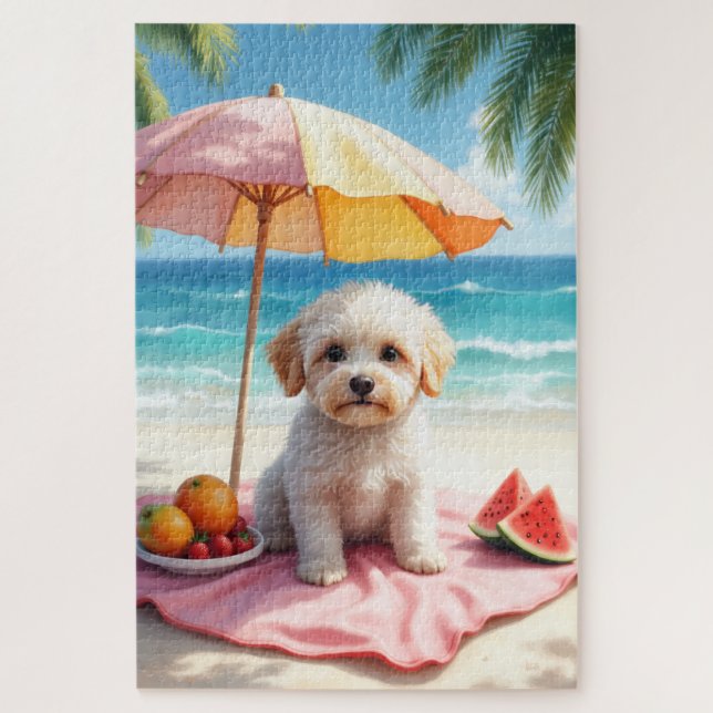 Maltipoo Strand Relax Szene Puzzle (Vertikal)