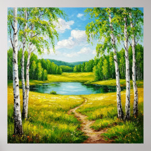 Malungsame Landschaft eines ruhigen Sees Poster