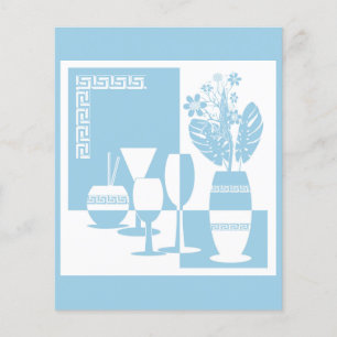 Malvase mit Blume und Weingläsern Himmel bl Flyer
