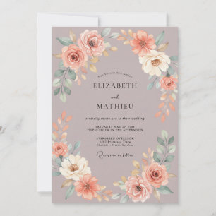 Malven-Aprikosen-Pfingstrosen-Hochzeit Einladung
