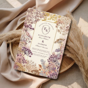 Malven-Botanik gepresste Blumen elegante Hochzeit Einladung