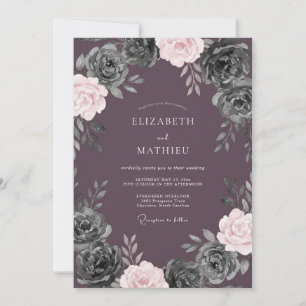 Malven-Holzkohle-Aquarell-Blumenhochzeit Einladung