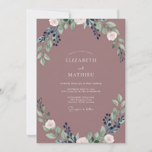 Malven-Indigo-Blatt-Hochzeit Einladung
