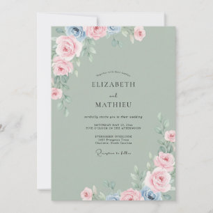 Malven-Periwinkle-Blatt-Hochzeit Einladung