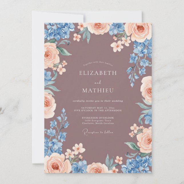 Malven-Pfirsich-Blumenhochzeit Einladung (Vorderseite)