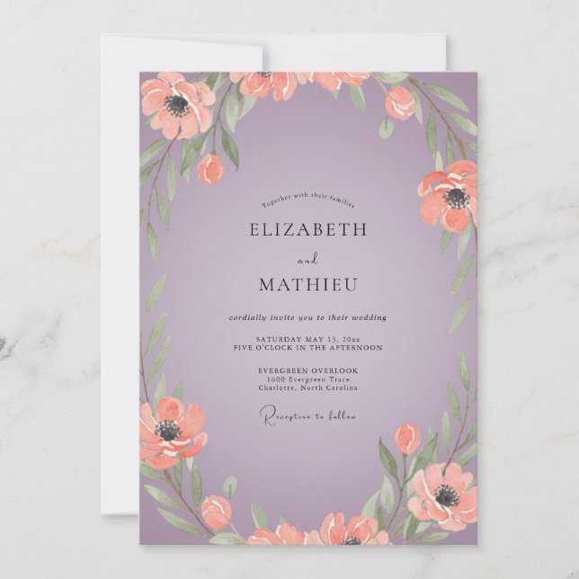 Malven-Pfirsich-Mohn-Hochzeit Einladung (Vorderseite)