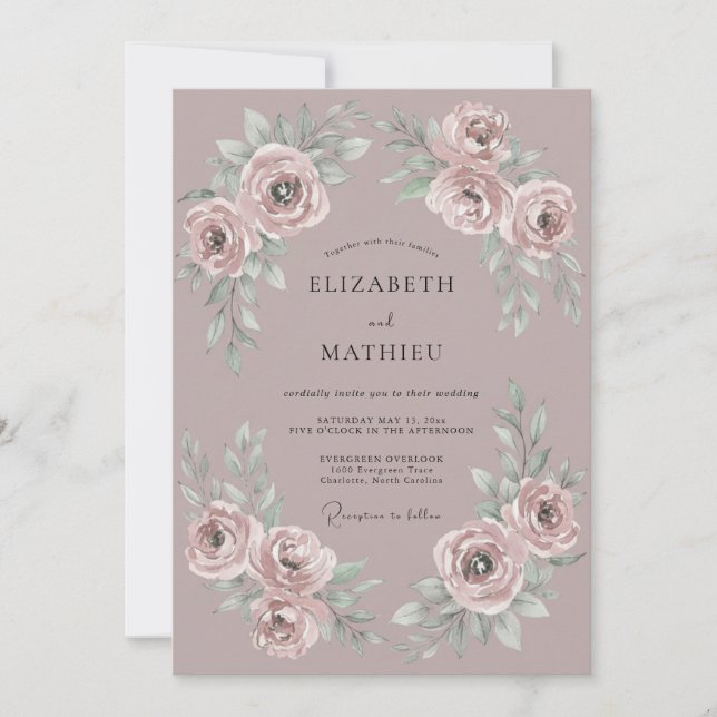 Malven-Rosa Romantische Hochzeit Einladung (Vorderseite)