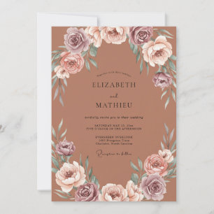 Malven-Rosen-Watercolor-Botanical-Hochzeit Einladung