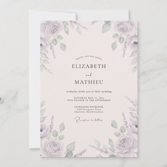 Malven-Sage-Blumenhochzeit Einladung (Vorderseite)