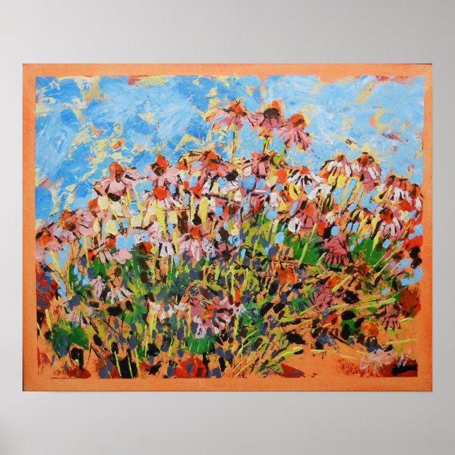 Malven-Schmetterling-Blumen Gemälde  / Künstler La Poster (Vorne)