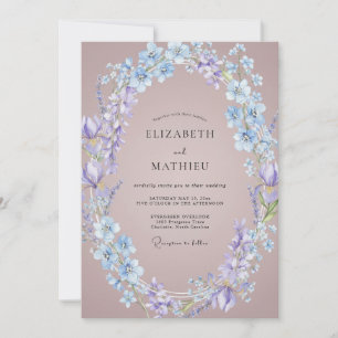 Malvenblaue Kornblumen-Kranz-Hochzeit Einladung