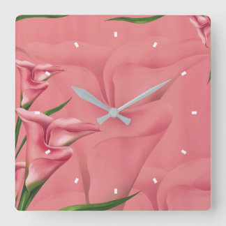 Malvenfarbene Blumen-Wand-Uhr durch Julie Everhart Quadratische Wanduhr