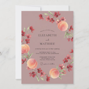 Malvenfarbene Pfirsichblüten-Romanische Hochzeit Einladung