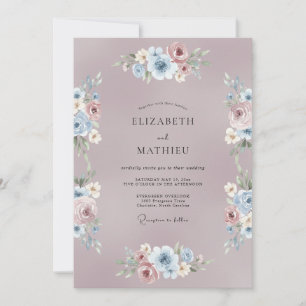Malvenfarbene ruhige Blumenhochzeit Einladung