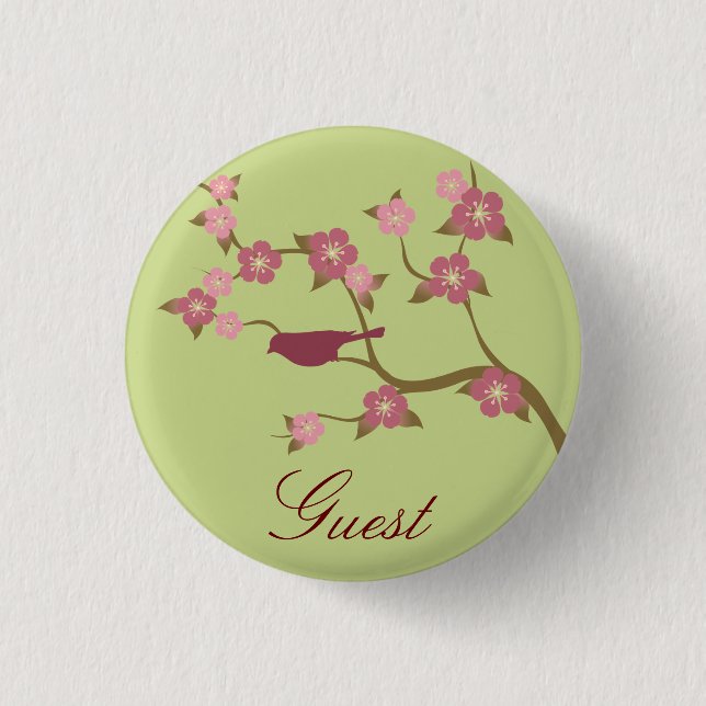 Malvenfarbener Blumen-Vogel-kundenspezifisches Button (Vorderseite)