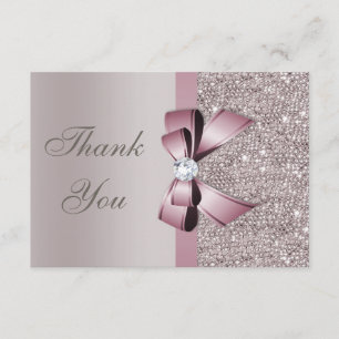 Malvenfarbener grauer Paillette-Diamant-Bogen Dankeskarte