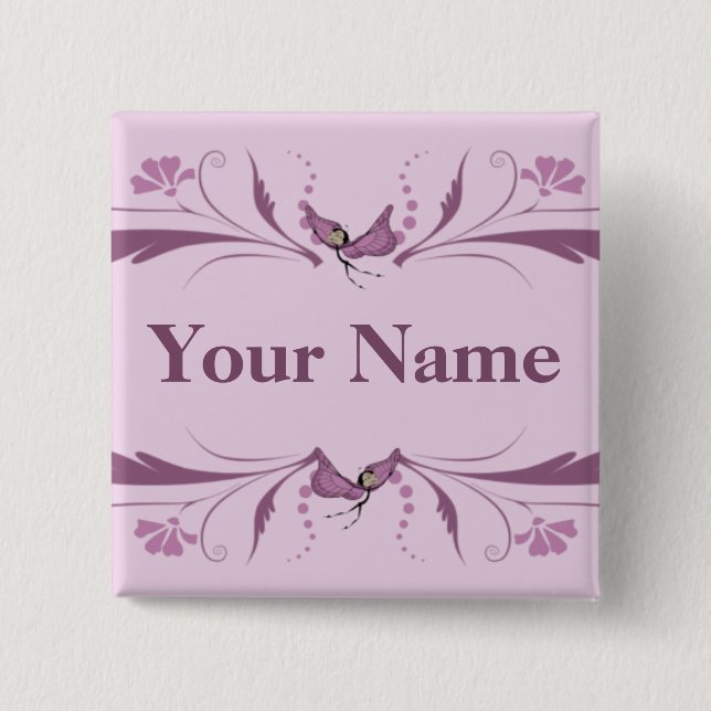 Malvenfarbener Knopf mit Butterfairies Button (Vorderseite)