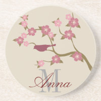 Malvenfarbenes Blumen-Vogel-Name-Untersetzer-Grau
