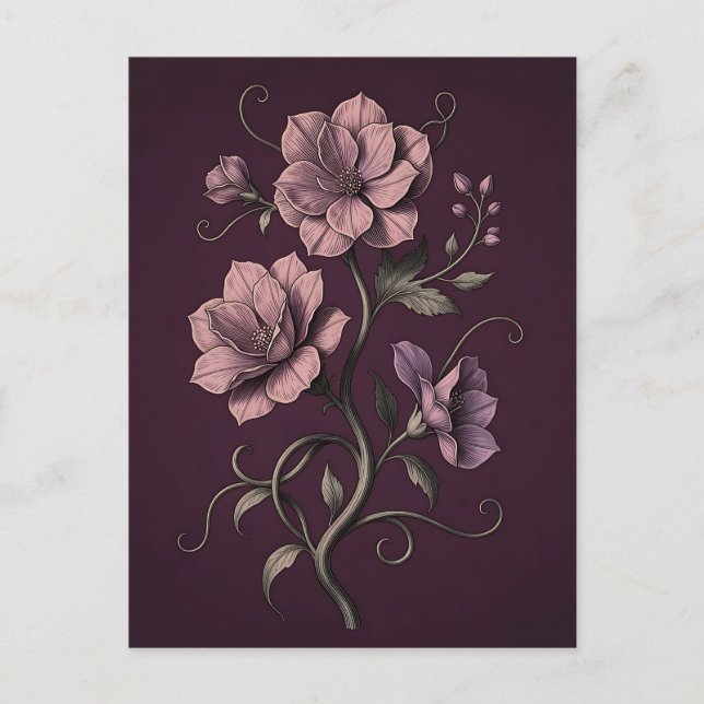 Malvenviolette Anemonenblume Dunkle Botanik  Postkarte (Vorderseite)