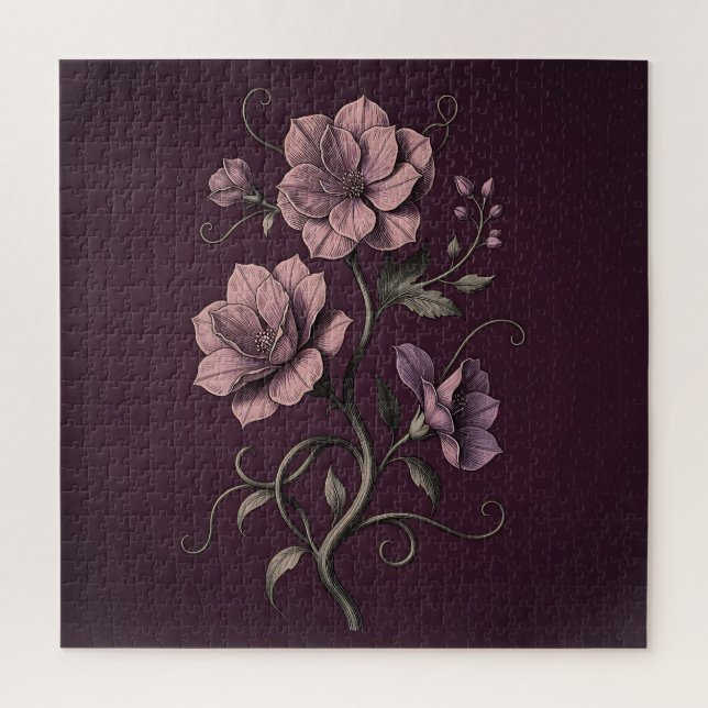 Malvenviolette Anemonenblume Dunkle Botanik  Puzzle (Vertikal)