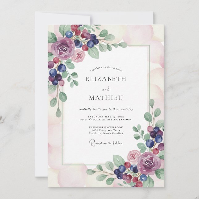 Malvenwasserfarbenen Hochzeit Einladung (Vorderseite)