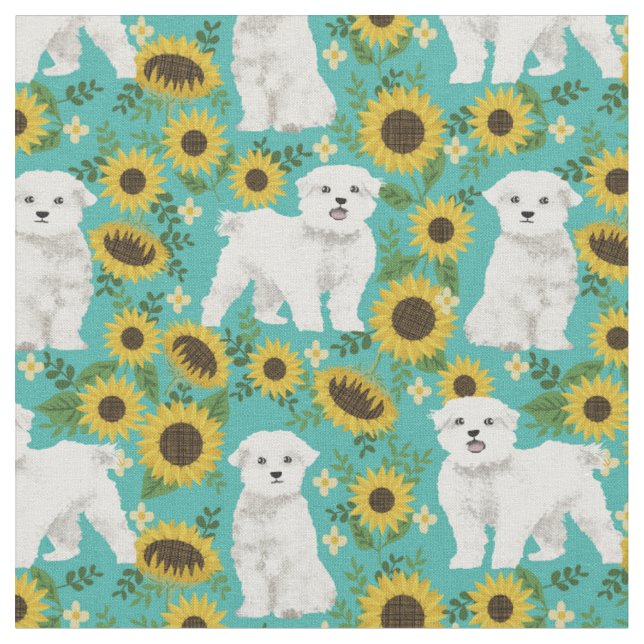 Malzhund Sonnenblumen türkisfarben Stoff (Nahaufnahme)