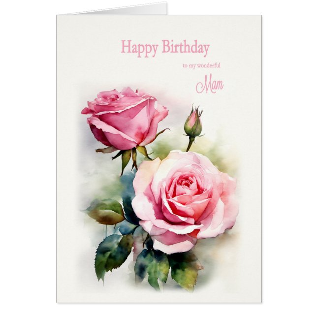 Mam Birthday Rose gestrichen Aquarell (Vorne)