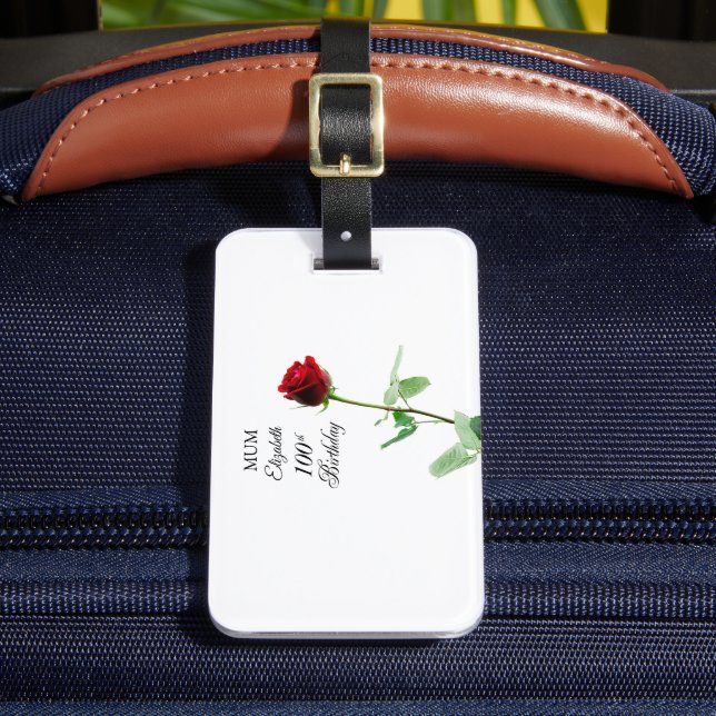 Mama 100. Geburtstag Rote Rose Blume Personalisier Gepäckanhänger (Vorderseite Insitu 2)