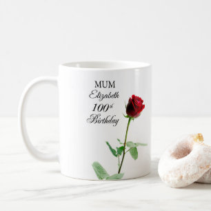 Mama 100. Geburtstag Rote Rose Blume Personalisier Kaffeetasse
