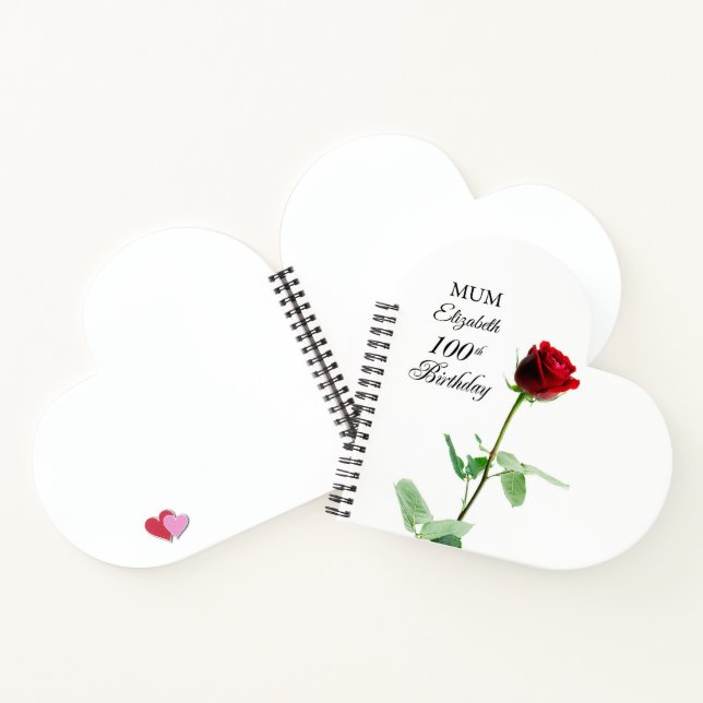 Mama 100. Geburtstag Rote Rose Blume Personalisier Notizbuch (Innenseite)