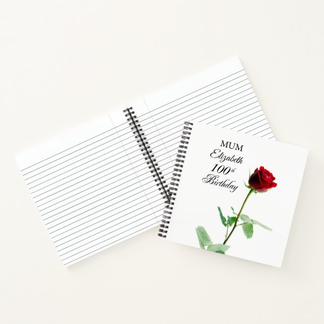 Mama 100. Geburtstag Rote Rose Blume Personalisier Notizbuch (Innenseite)