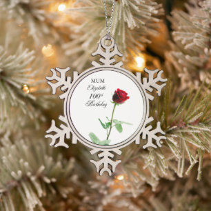 Mama 100. Geburtstag Rote Rose Blume Personalisier Schneeflocken Zinn-Ornament