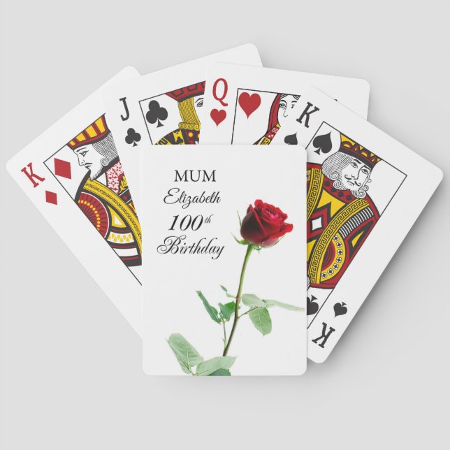 Mama 100. Geburtstag Rote Rose Blume Personalisier Spielkarten (Rückseite)
