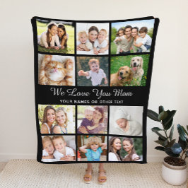 Mama 12 Fotocollage Schwarz Fleecedecke