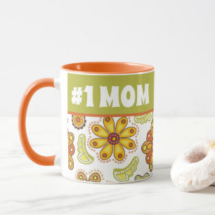 Mama 1: Retro Blume Orange Green Number One Mama Tasse