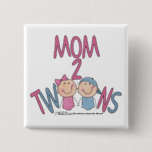 Mama 2 Twins Boy and Girl Button