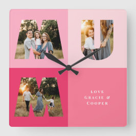 Mama 3 Foto Moderne Mütter mädchenhaft rosa Mütter Quadratische Wanduhr