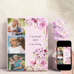 Mama 3 Foto Weiblich Rosa Blütenbraun Geburtstag Karte