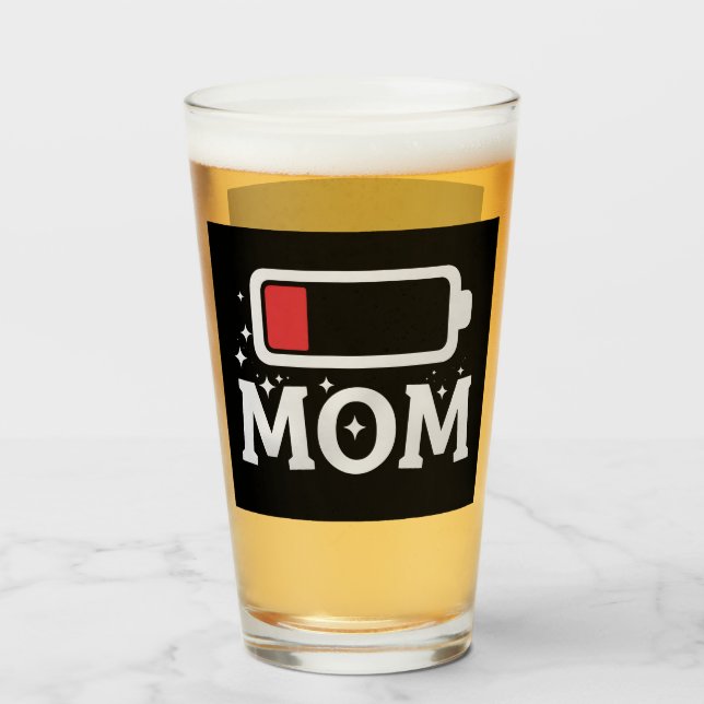 Mama Akku wenig müde lustige Muttertag Glas (Vorne (Gefüllt))