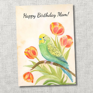 Mama Alles Gute zum Geburtstag Sittich mit Tulpen Karte