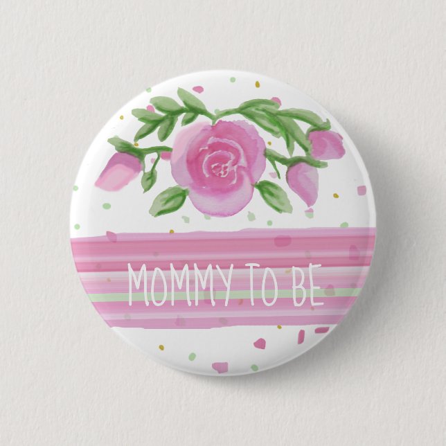 Mama als Aquarell-Rosen-Kinderdusche Button (Vorderseite)