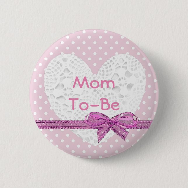 Mama als Babydusche mit rosa und weißem Knopf Button (Vorderseite)