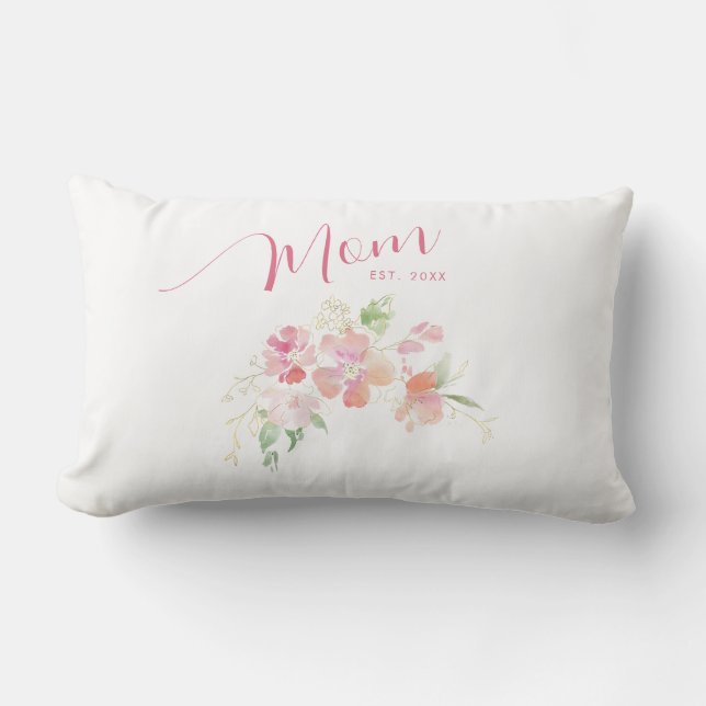 Mama als blush-pink-bläserfarbenes Weiß Lendenkissen (Vorderseite)