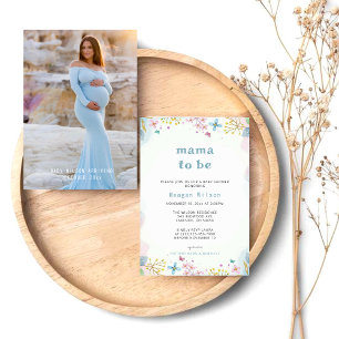 Mama als neutrale Babydusche für Wildblumen Einladung