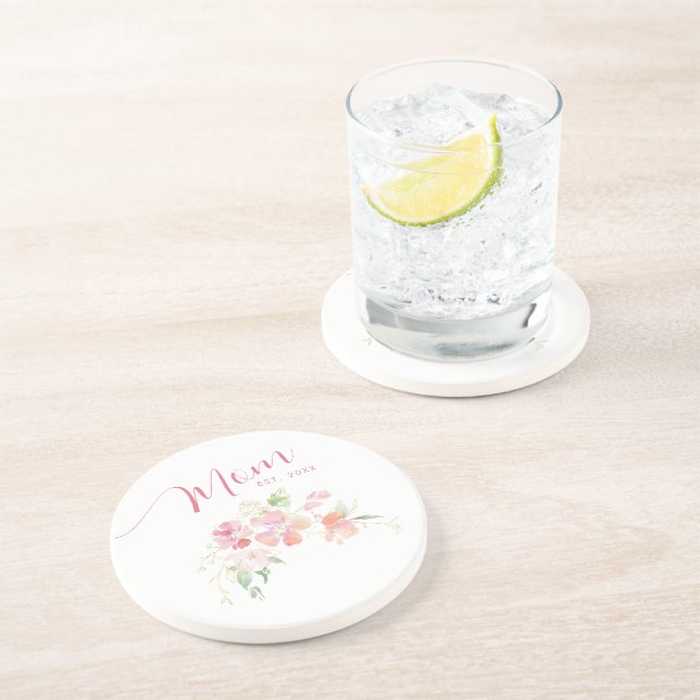 Mama als Wasserfarbe für Rosa Blütenfarbe Getränkeuntersetzer (Seite)