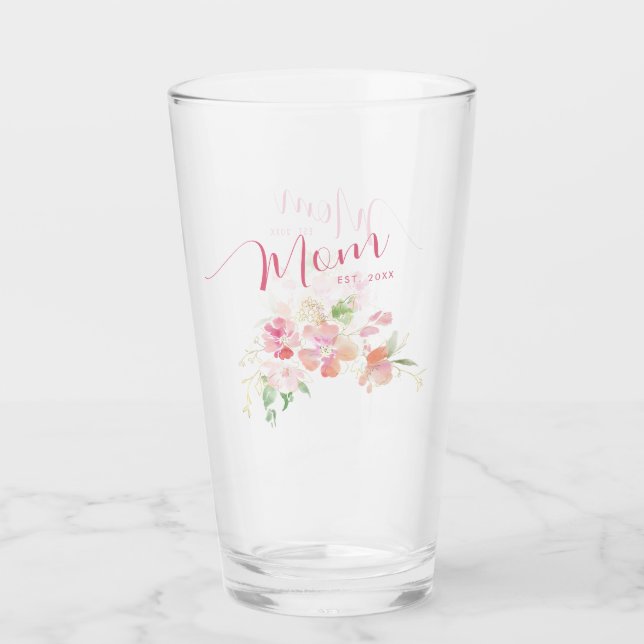 Mama als Wasserfarbe für Rosa Blütenfarbe Glas (Vorderseite)